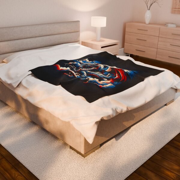 Red White and Blue Dragon Design Velveteen Plush Blanket - Cozy and Stylish Home Decor - Image 4