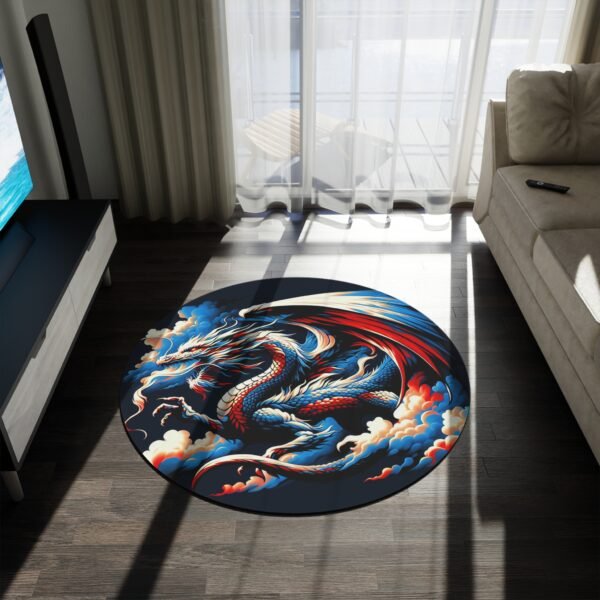Majestic Dragon Round Rug, Fantasy Home Decor, Living Room Accent, Unique Gift for Dragon Lovers, Bohemian Floor Mat - Image 3