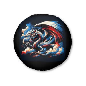 Cool Dragon Design Tufted Floor Pillow, Round Cushion, Home Decor, Bohemian Style, Meditation Accessory, Gift for Dragon Lovers