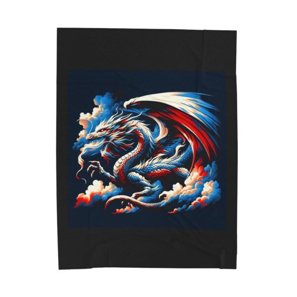 Red White and Blue Dragon Design Velveteen Plush Blanket - Cozy and Stylish Home Decor - Image 5