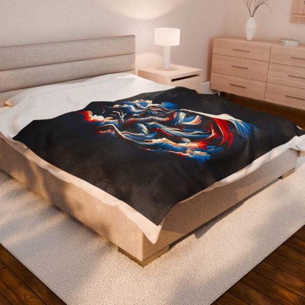 Red White and Blue Dragon Design Velveteen Plush Blanket - Cozy and Stylish Home Decor - Image 8