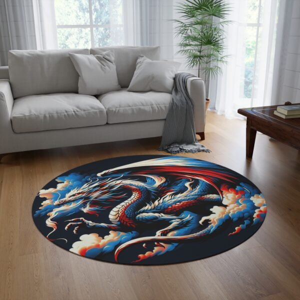 Majestic Dragon Round Rug, Fantasy Home Decor, Living Room Accent, Unique Gift for Dragon Lovers, Bohemian Floor Mat - Image 4