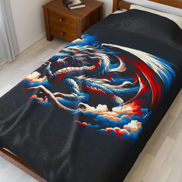 Red White and Blue Dragon Design Velveteen Plush Blanket - Cozy and Stylish Home Decor - Image 7