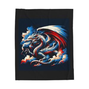 Red White and Blue Dragon Design Velveteen Plush Blanket - Cozy and Stylish Home Decor