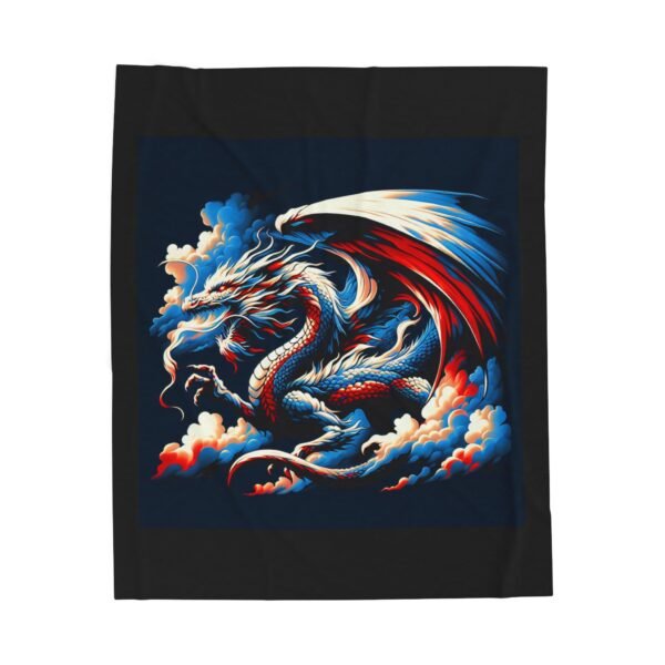 Red White and Blue Dragon Design Velveteen Plush Blanket - Cozy and Stylish Home Decor