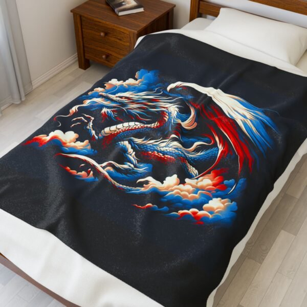 Red White and Blue Dragon Design Velveteen Plush Blanket - Cozy and Stylish Home Decor - Image 3