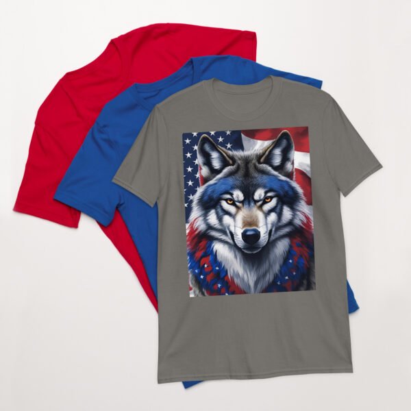 Short-Sleeve Unisex T-Shirt Red White Blue Wolf - Image 15