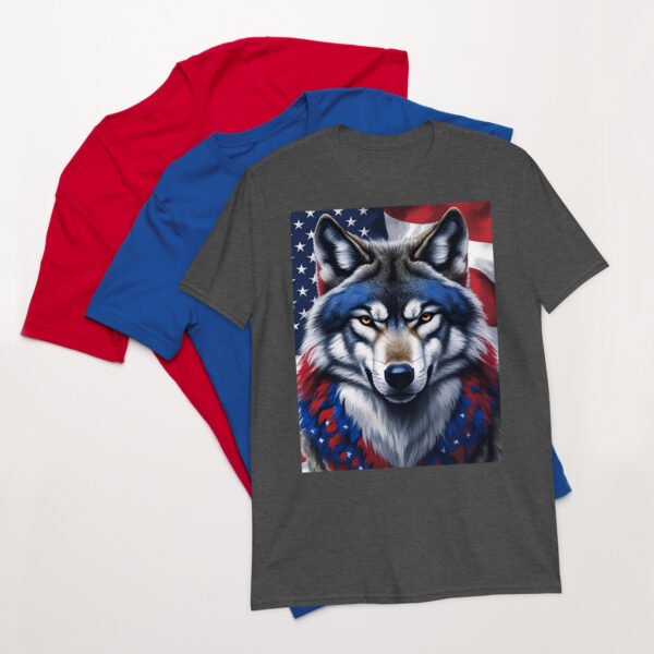 Short-Sleeve Unisex T-Shirt Red White Blue Wolf - Image 7