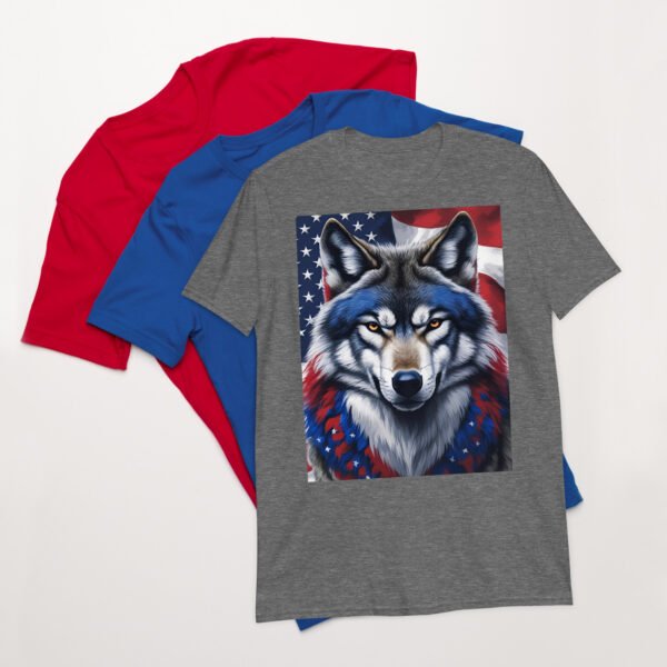 Short-Sleeve Unisex T-Shirt Red White Blue Wolf - Image 11