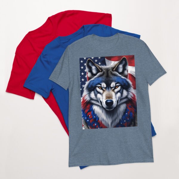Short-Sleeve Unisex T-Shirt Red White Blue Wolf - Image 17