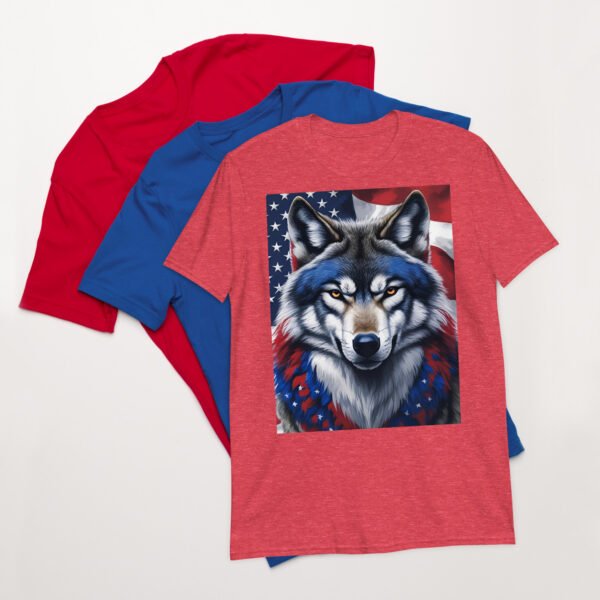 Short-Sleeve Unisex T-Shirt Red White Blue Wolf - Image 13