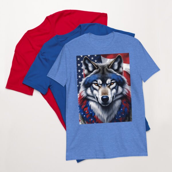 Short-Sleeve Unisex T-Shirt Red White Blue Wolf - Image 21