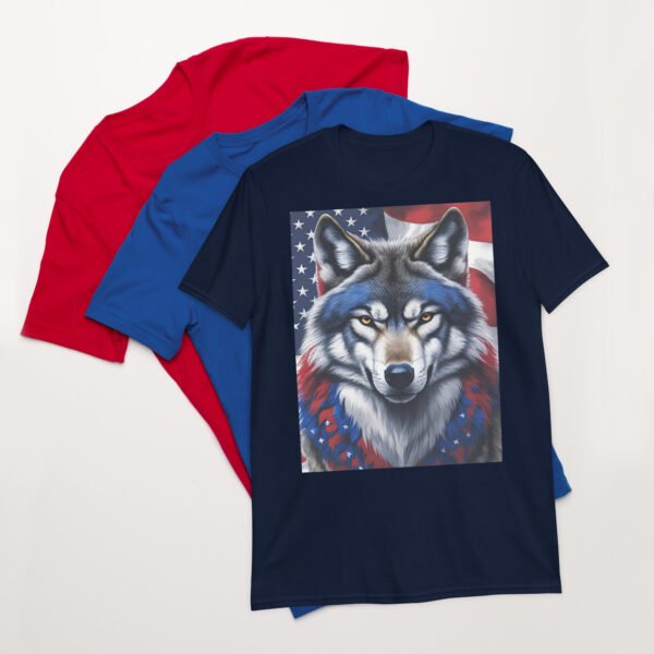 Short-Sleeve Unisex T-Shirt Red White Blue Wolf - Image 3
