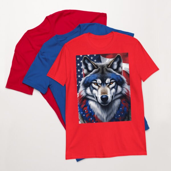 Short-Sleeve Unisex T-Shirt Red White Blue Wolf - Image 5