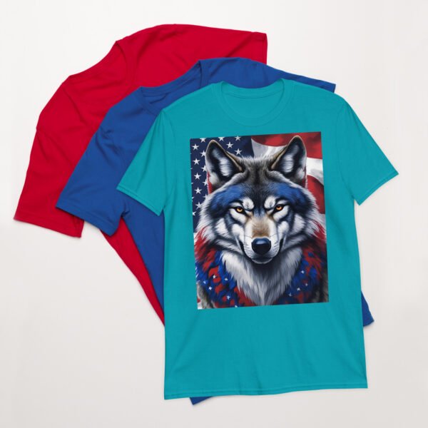 Short-Sleeve Unisex T-Shirt Red White Blue Wolf - Image 19