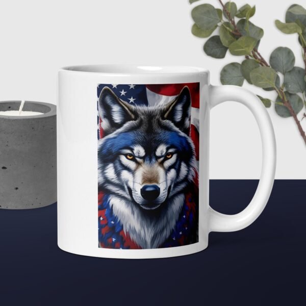 White glossy mug Red White Blue Wolf - Image 2