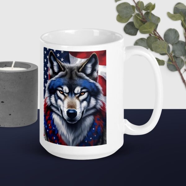 White glossy mug Red White Blue Wolf - Image 3