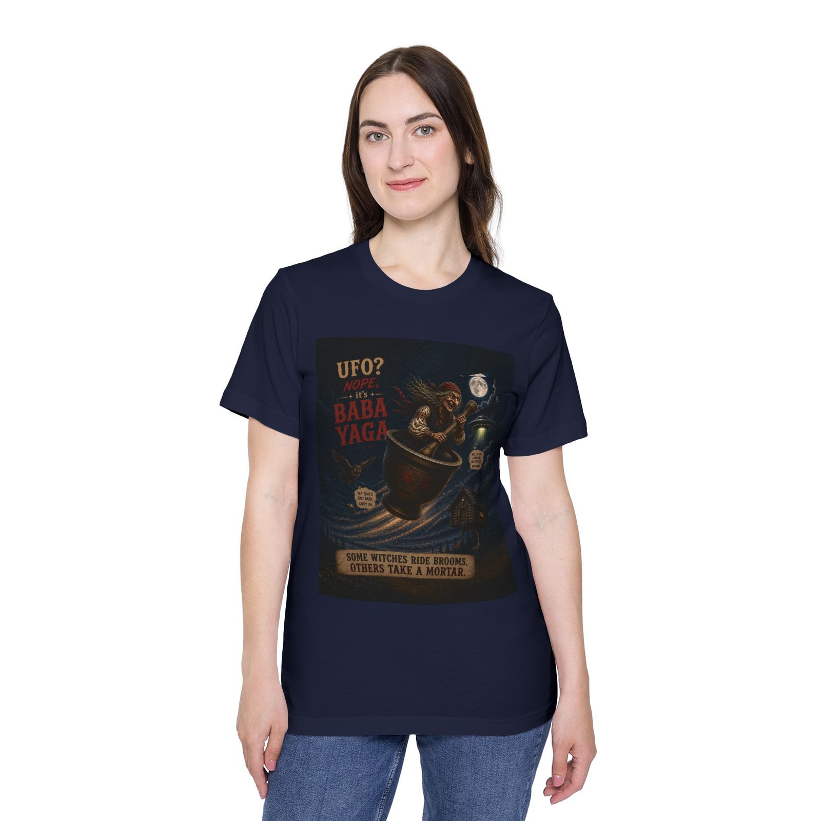 Baba Yaga UFO T-Shirt — Retro Witch Poster Graphic Tee - Image 12