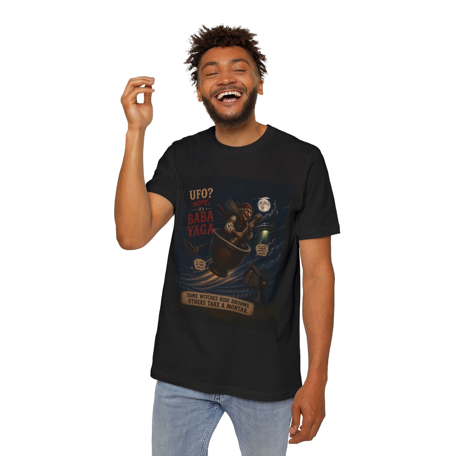 Baba Yaga UFO T-Shirt — Retro Witch Poster Graphic Tee - Image 5