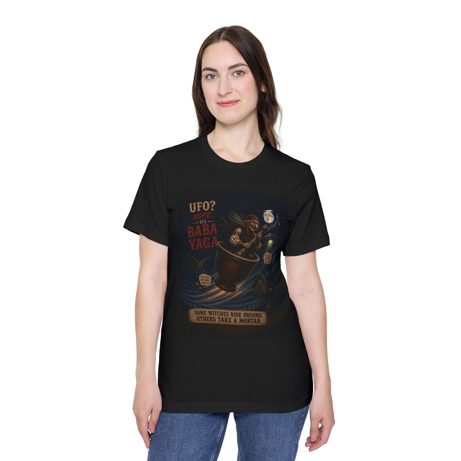 Baba Yaga UFO T-Shirt — Retro Witch Poster Graphic Tee - Image 6