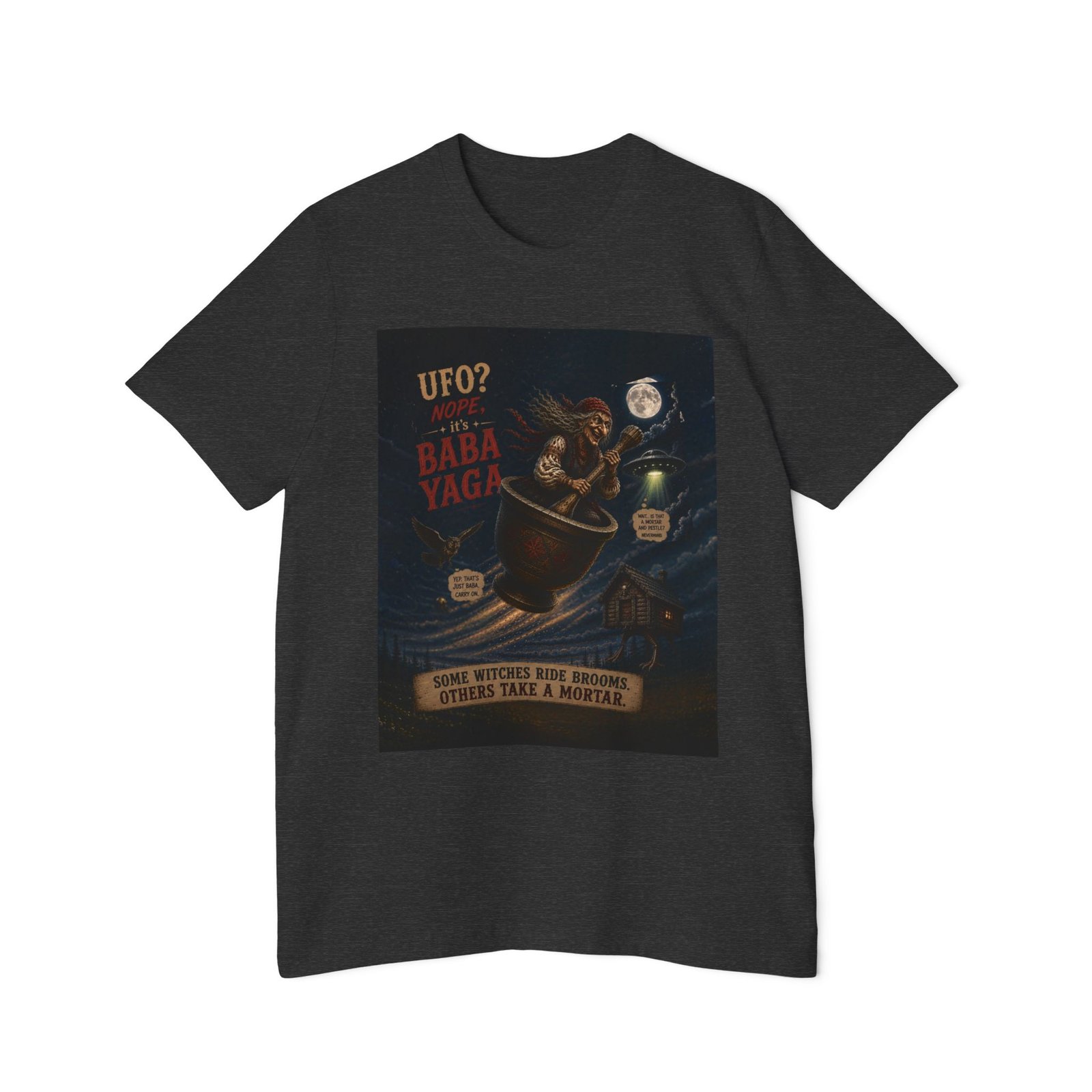 Baba Yaga UFO T-Shirt — Retro Witch Poster Graphic Tee - Image 7