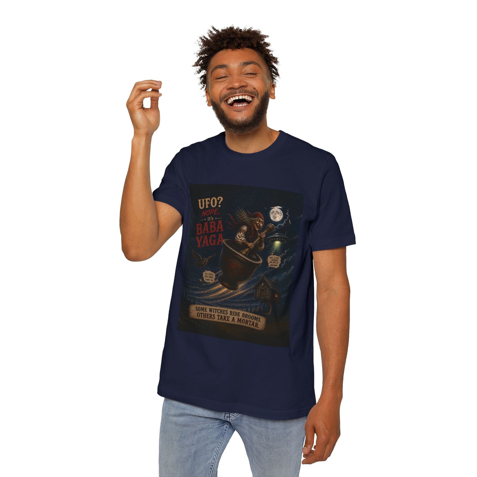 Baba Yaga UFO T-Shirt — Retro Witch Poster Graphic Tee - Image 11
