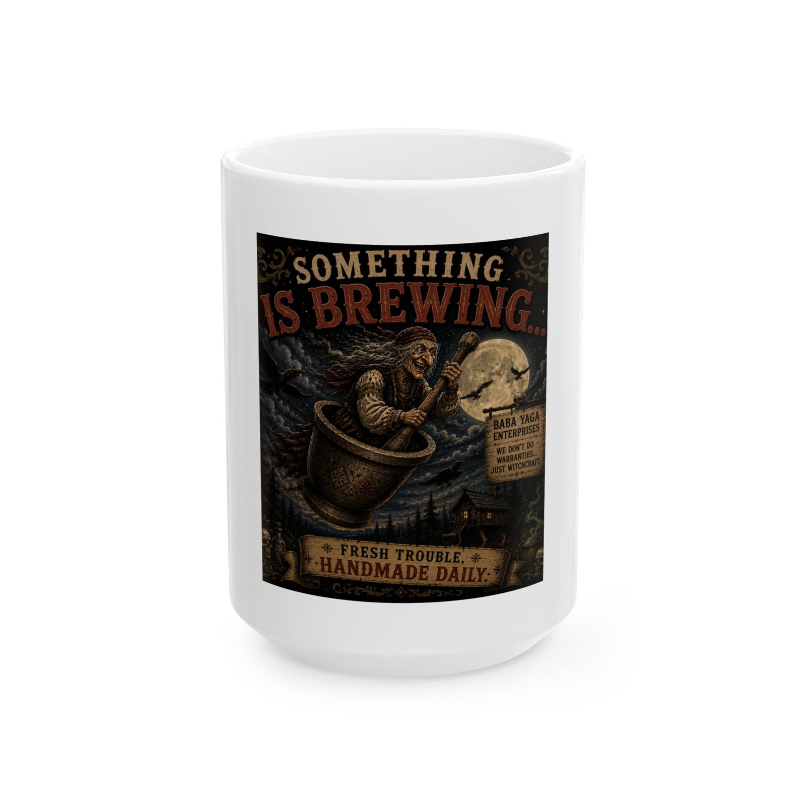 Funny Baba Yaga Ceramic Coffee Mug – Something Is Brewing | Fresh Trouble Handmade Daily - Image 3